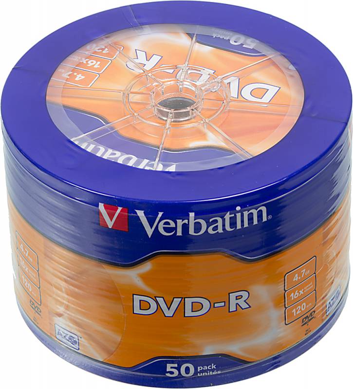Диск DVD-R Verbatim 4.7Gb 16x Cake Box (50шт) (43731)