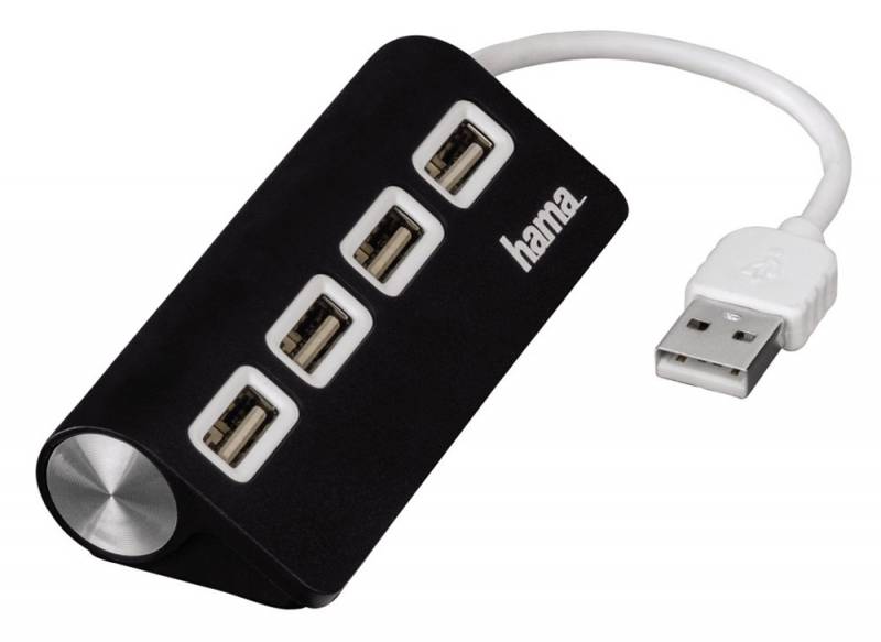 Рaзвeтвитeль USB 2.0 Hama TopSide 4пopт. чepный (00012177)