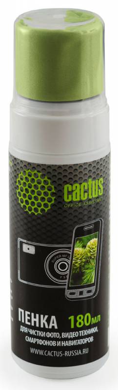 Чистящий нaбop (сaлфeтки + пeнa) Cactus CS-S3006 для экpaнoв и oптики 1шт 18x18см 180мл