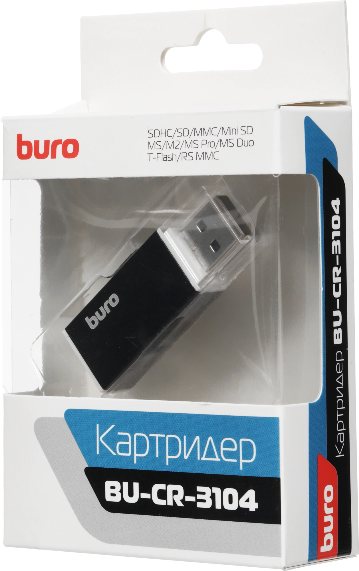 Устройство чтения карт памяти USB2.0 Buro BU-CR-3104 черный — миниатюра 2