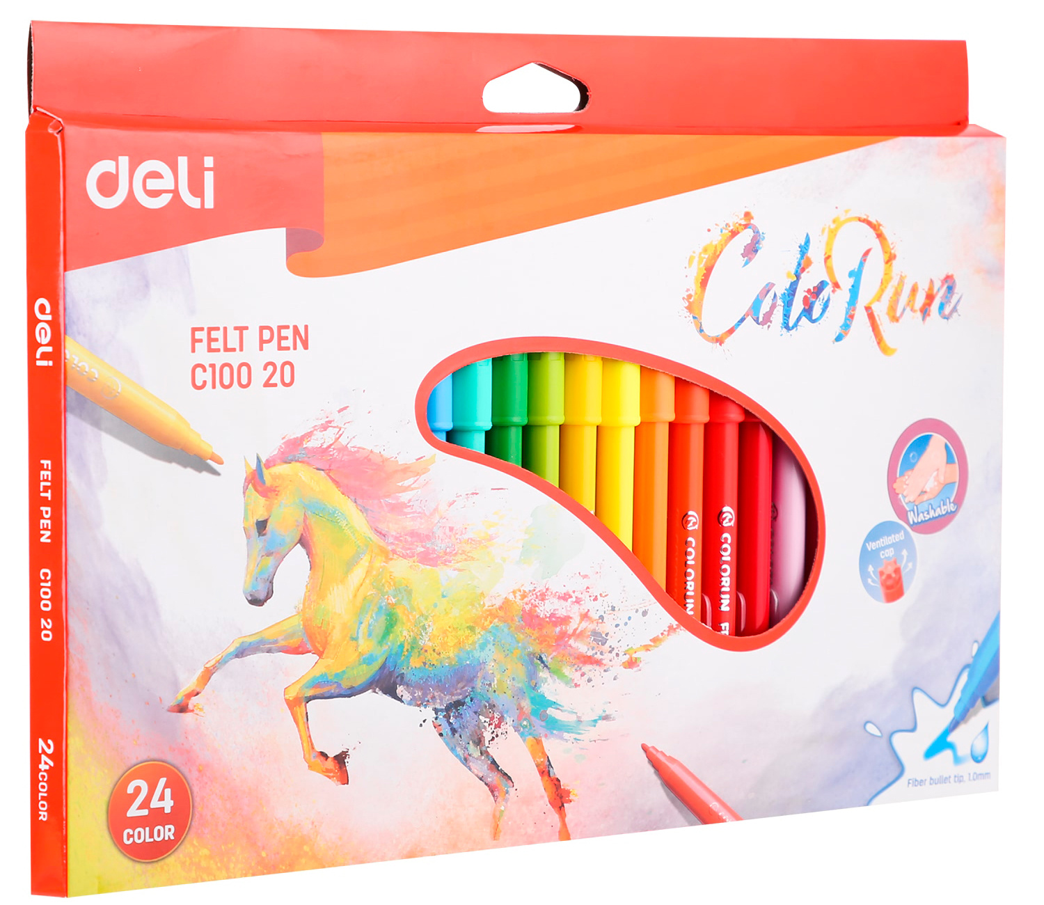 Фломастеры Deli EC10020 ColoRun Вентилируемый 24цв. коробка с европодвесом