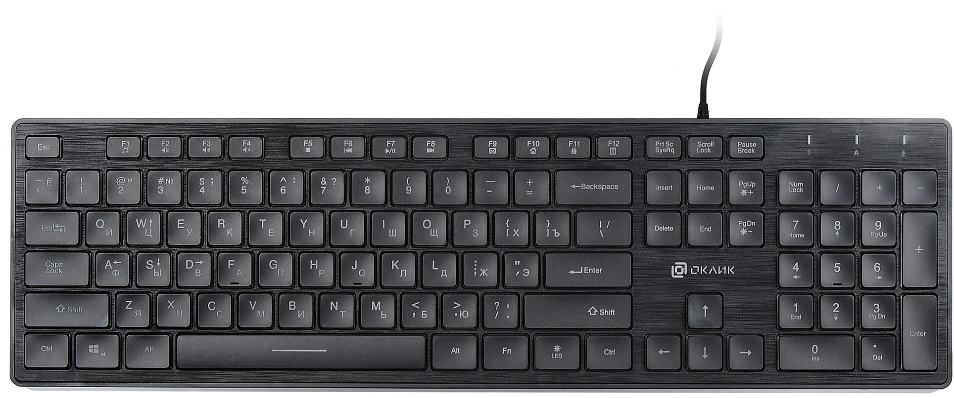 Клавиатура Оклик 550ML черный USB slim Multimedia LED (1061617) кабель 1.5м — миниатюра 9