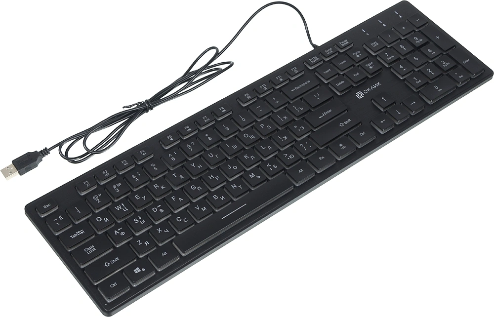 Клавиатура Оклик 550ML черный USB slim Multimedia LED (1061617) кабель 1.5м — миниатюра 12