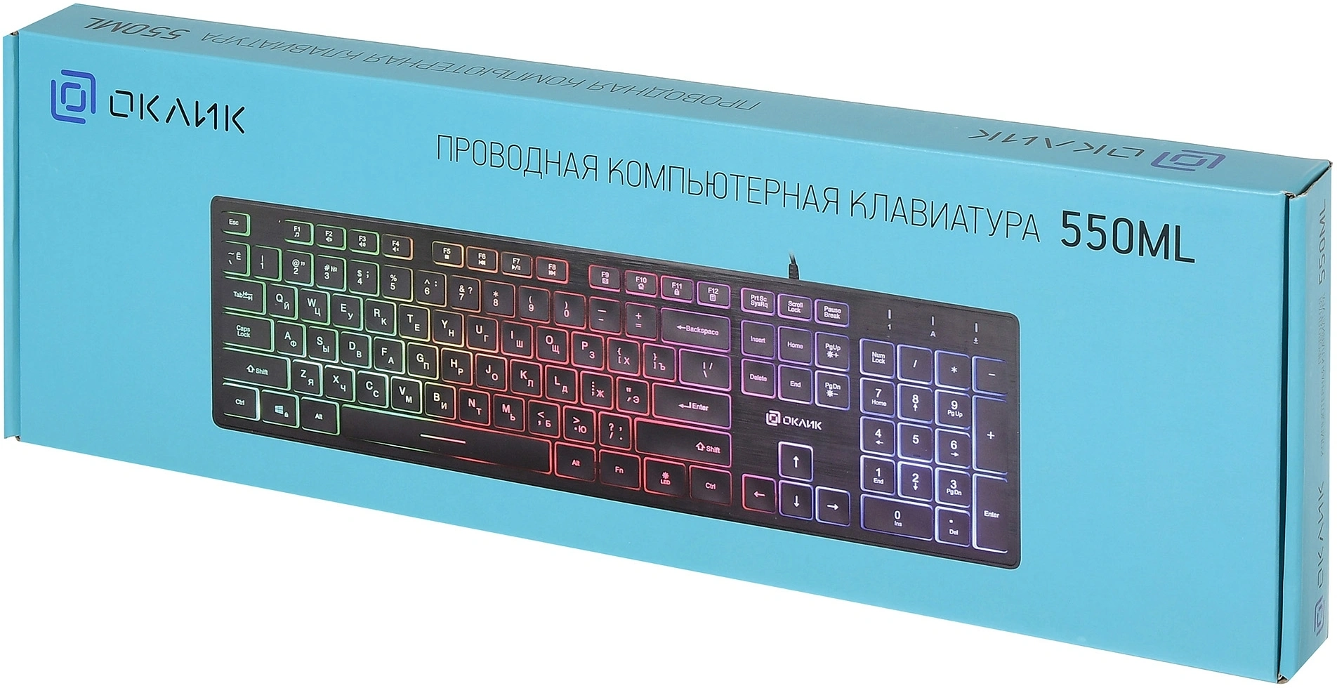 Клавиатура Оклик 550ML черный USB slim Multimedia LED (1061617) кабель 1.5м — миниатюра 7