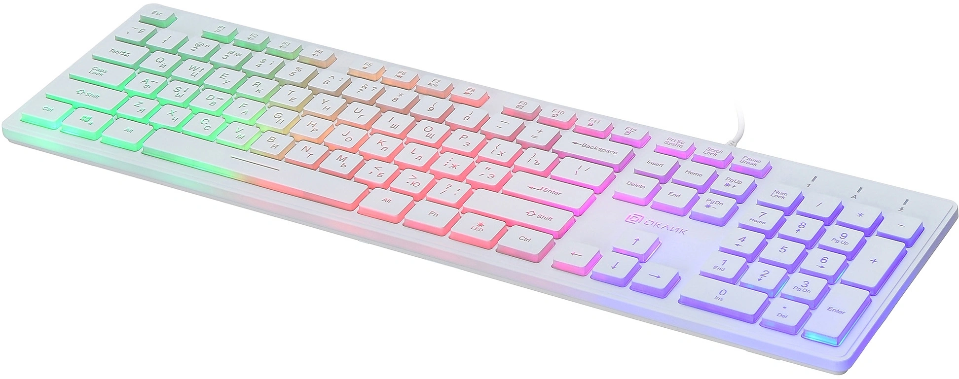 Клавиатура Оклик 550ML белый USB slim Multimedia LED (1061618) кабель 1.5м — миниатюра 6