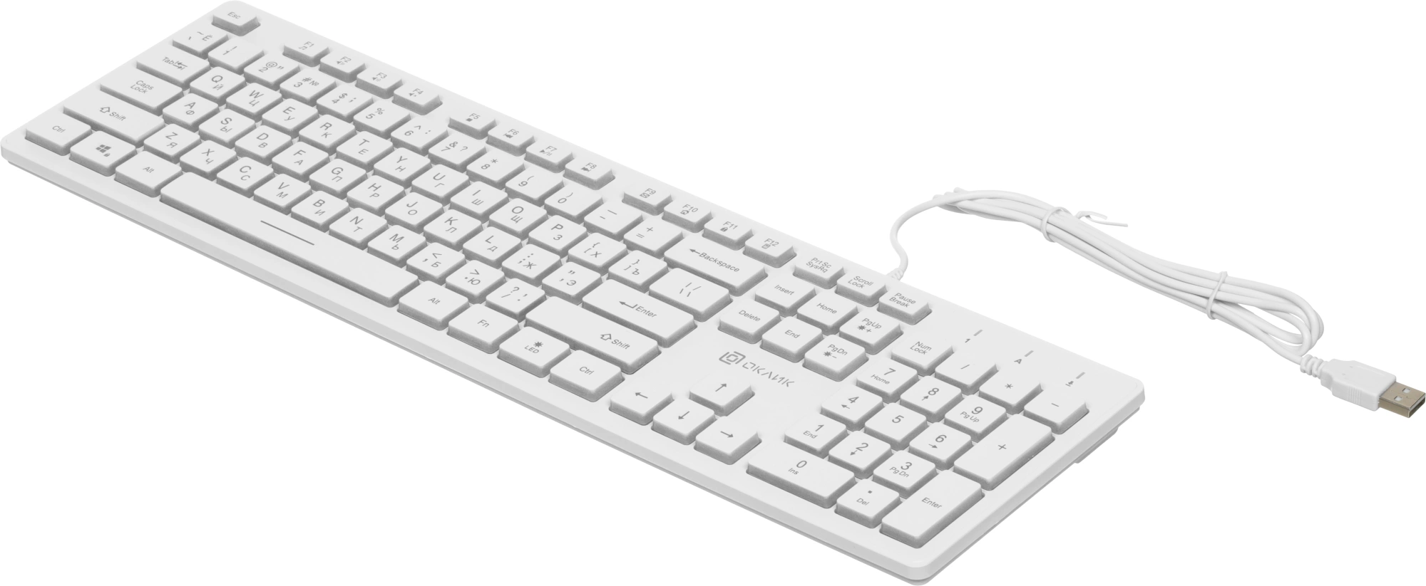 Клавиатура Оклик 550ML белый USB slim Multimedia LED (1061618) кабель 1.5м — миниатюра 11