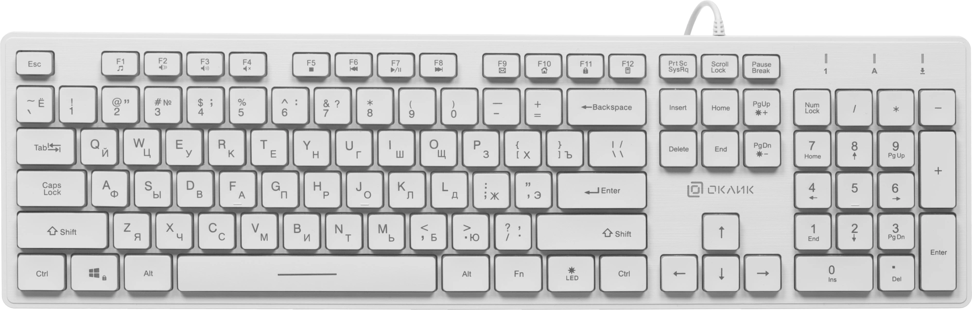 Клавиатура Оклик 550ML белый USB slim Multimedia LED (1061618) кабель 1.5м — миниатюра 15