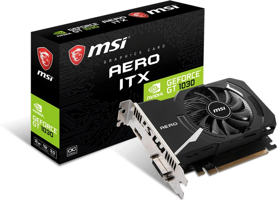 Видеокарта MSI PCI-E 3.0 GT 1030 AERO ITX 2GD4 OC NVIDIA GeForce GT 1030 2Gb 64bit DDR4 1189/2100 HDMIx1 HDCP Ret — миниатюра 8