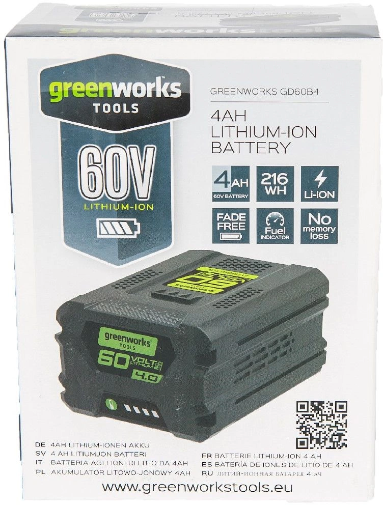 Батарея аккумуляторная Greenworks G60B4 60В 4Ач Li-Ion (2918407) — миниатюра 6
