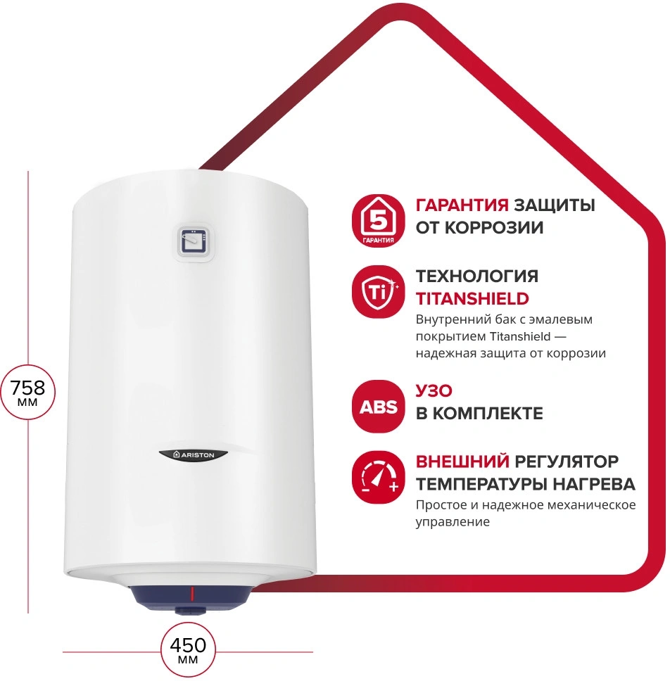 Водонагреватель Ariston BLU1 R ABS 80 V 1.5кВт 80л электрический настенный/белый — миниатюра 3