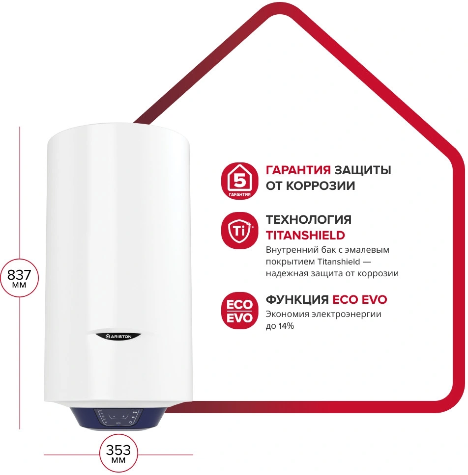 Водонагреватель Ariston BLU1 ECO ABS PW 50 V SLIM 2.5кВт 50л электрический настенный/белый — миниатюра 2