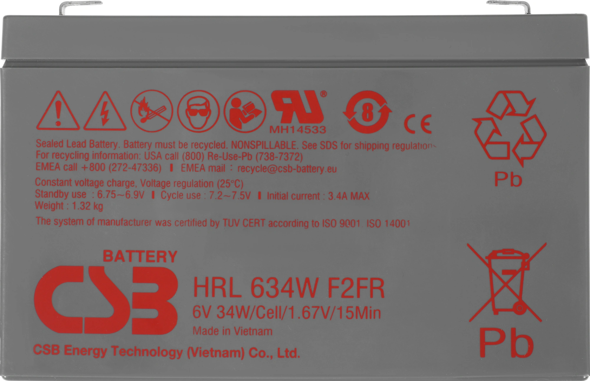 Батарея для ИБП CSB HRL634W F2 FR 6В 9Ач — миниатюра 10
