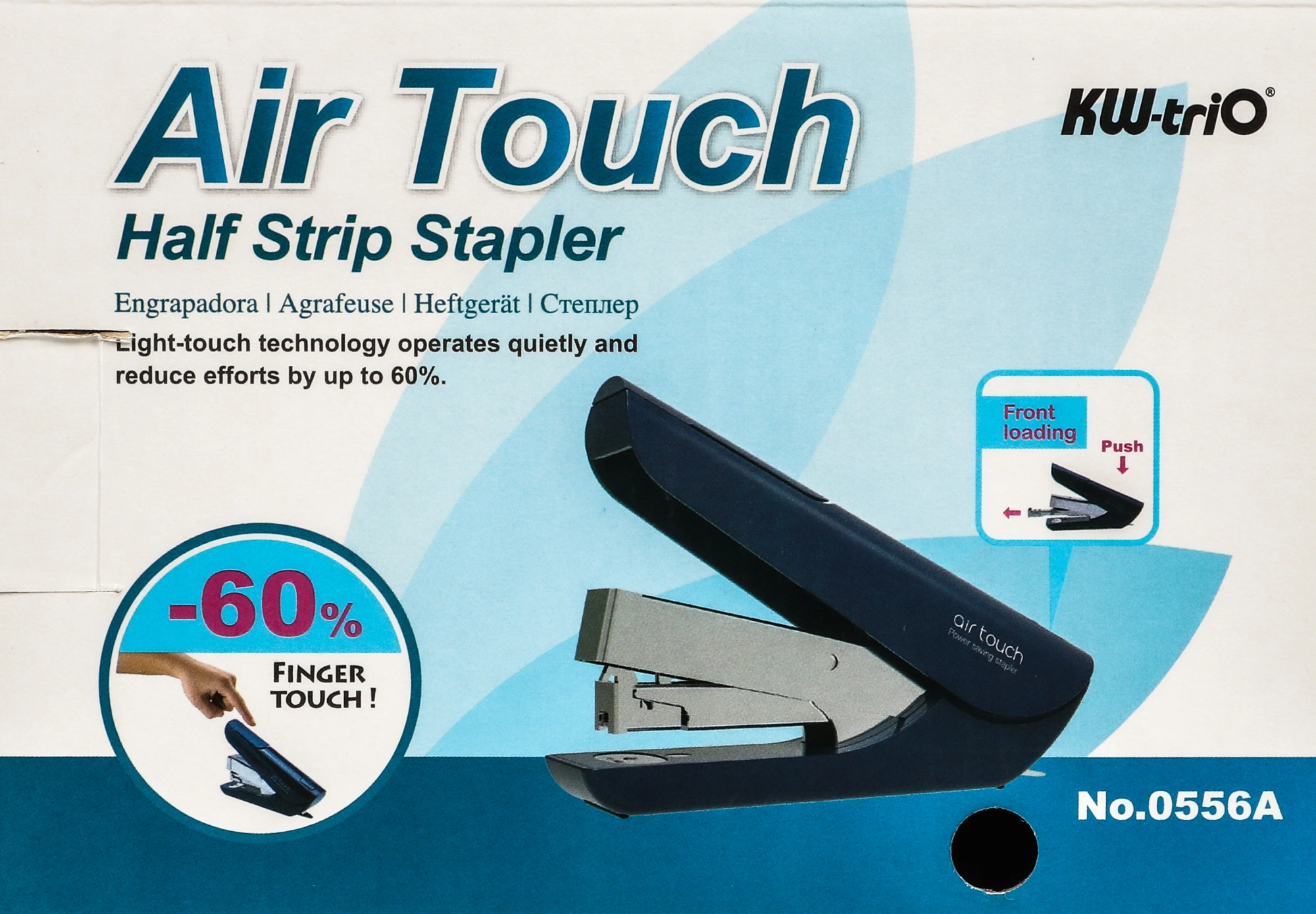 Степлер Kw-Trio 0556A-WHT Half strip Air touch 24/6 24/8 26/6 26/8 (40листов) белый 100скоб пластик коробка — миниатюра 4