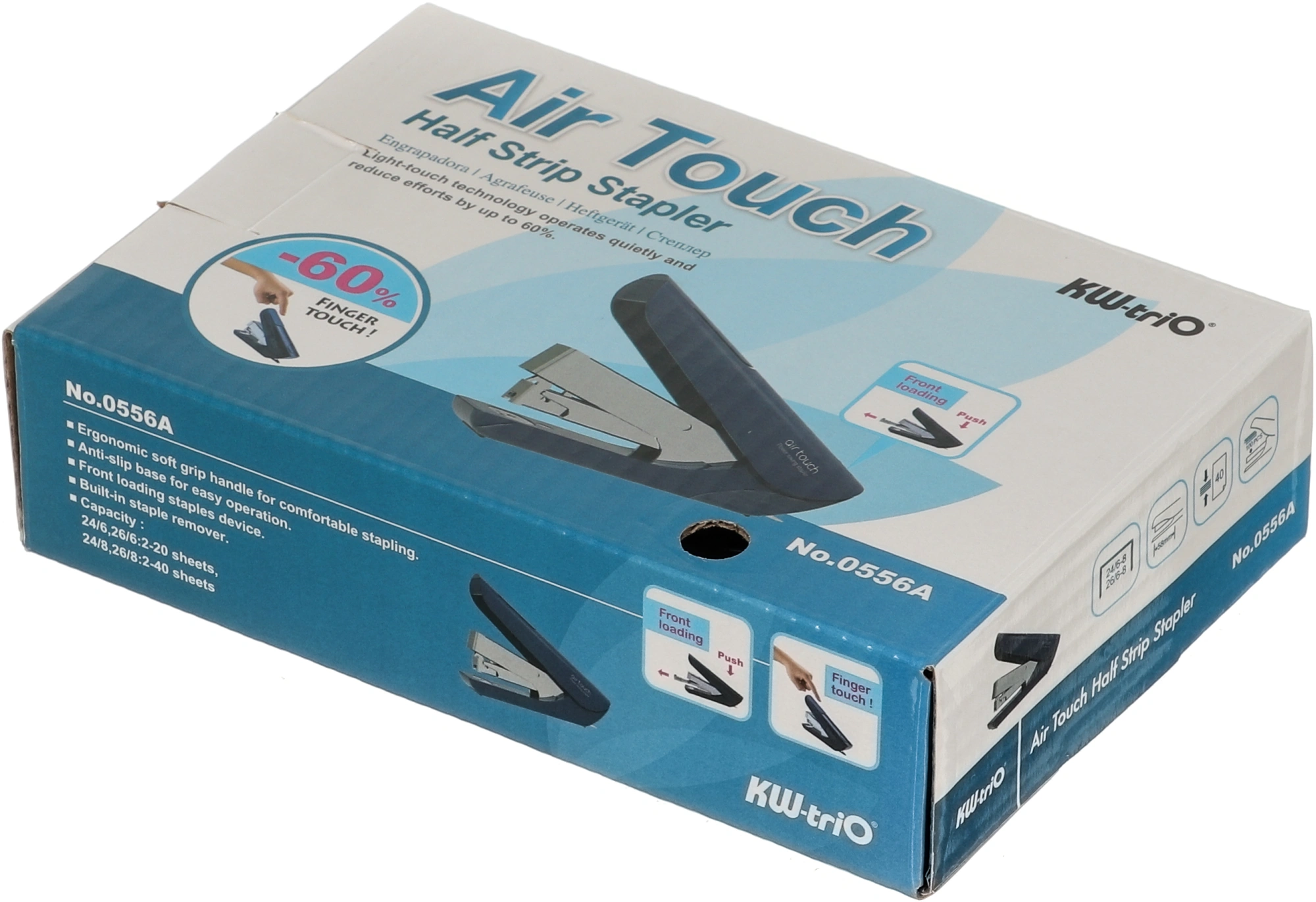 Степлер Kw-Trio 0556A-WHT Half strip Air touch 24/6 24/8 26/6 26/8 (40листов) белый 100скоб пластик коробка — миниатюра 5