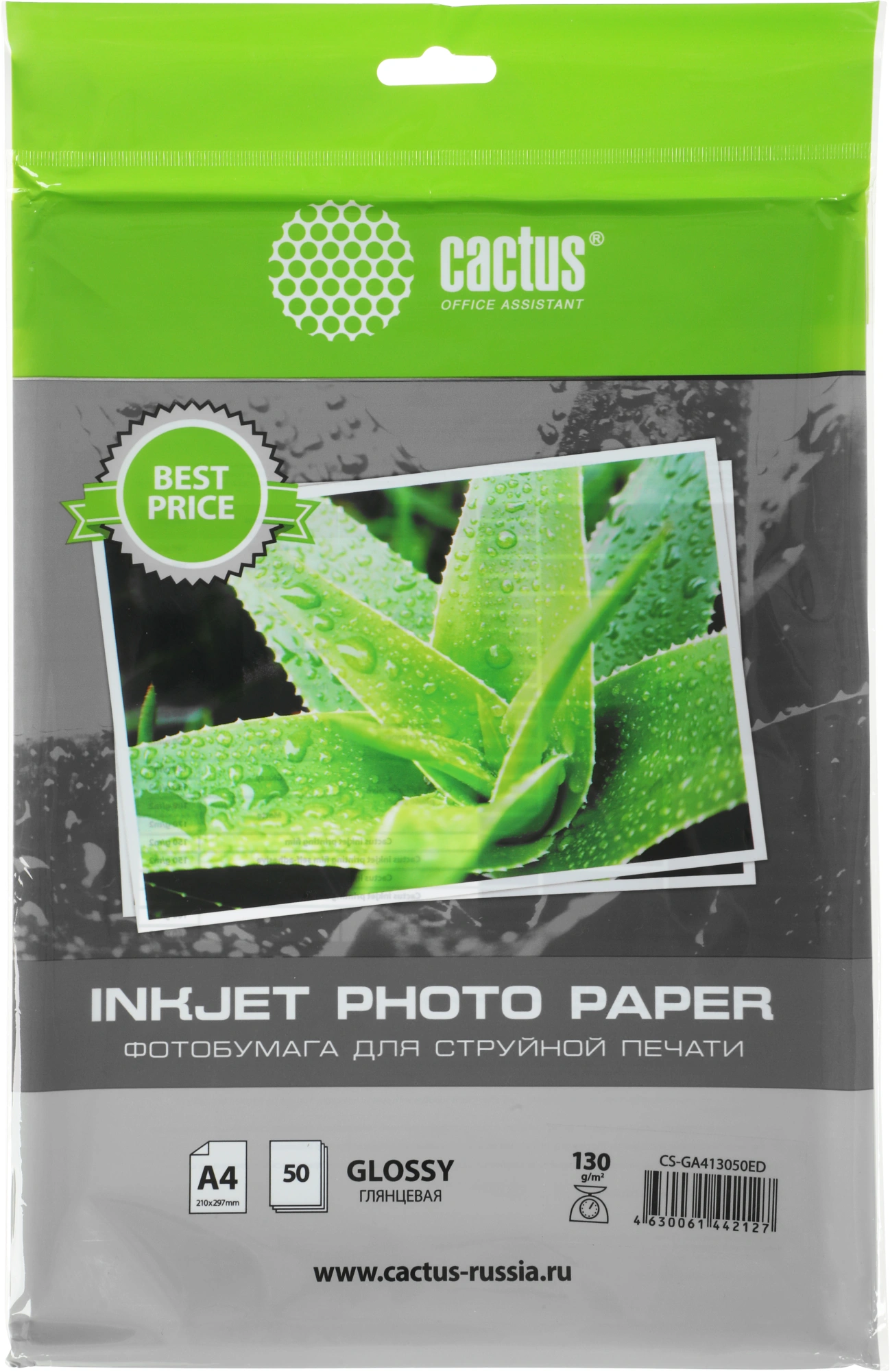 Фотобумага Cactus CS-GA413050ED A4/130г/м2/50л./белый глянцевое для струйной печати — миниатюра 6