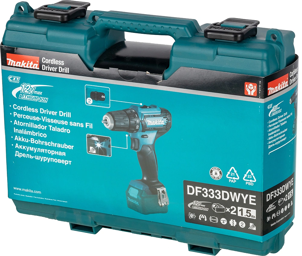 Дрель-шуруповерт Makita DF333DWYE аккум. патрон:быстрозажимной (кейс в комплекте) — миниатюра 16