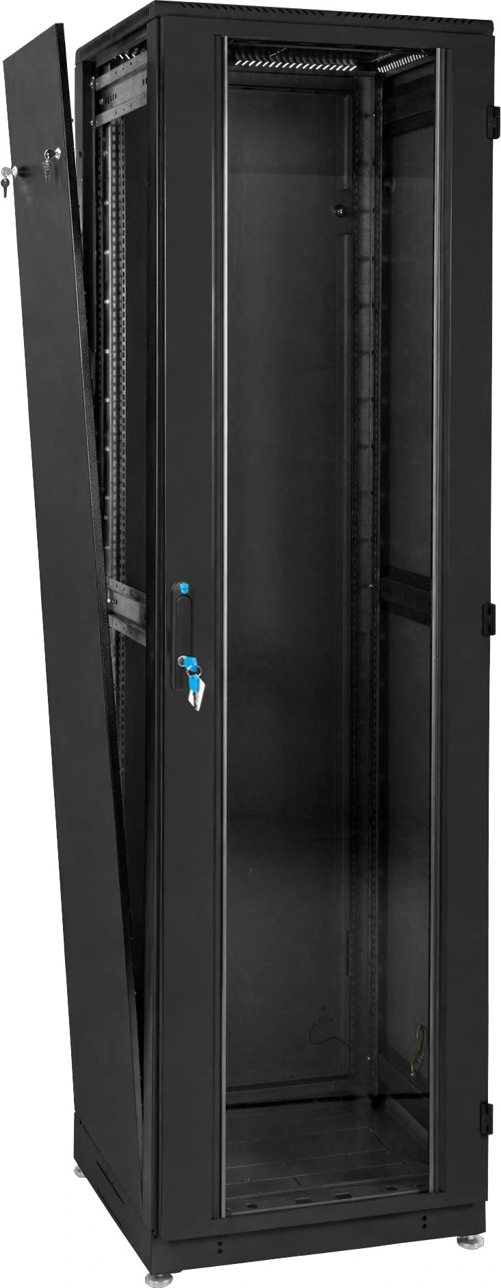 Шкаф серверный ЦМО (ШТК-М-42.6.10-1ААА-9005) напольный 42U 600x1000мм пер.дв.стекл задн.дв.стал.лист 2 бок.пан. направл.под закл.гайки 1010кг черный 855мм 133кг 180град. 2030мм IP20 — миниатюра 7