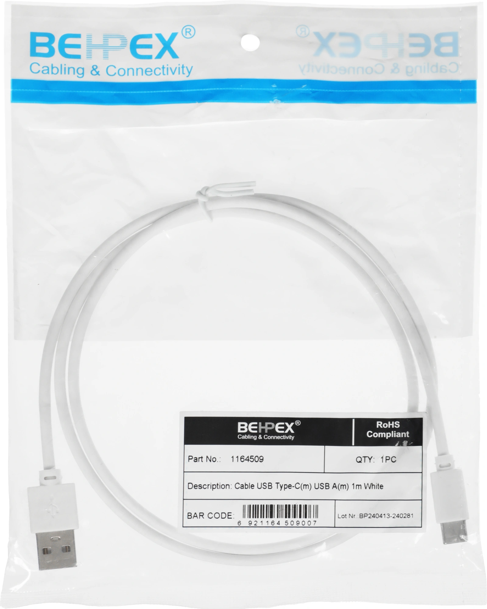 Кабель ver2.0 USB (m)-USB Type-C (m) 1м белый — миниатюра 4