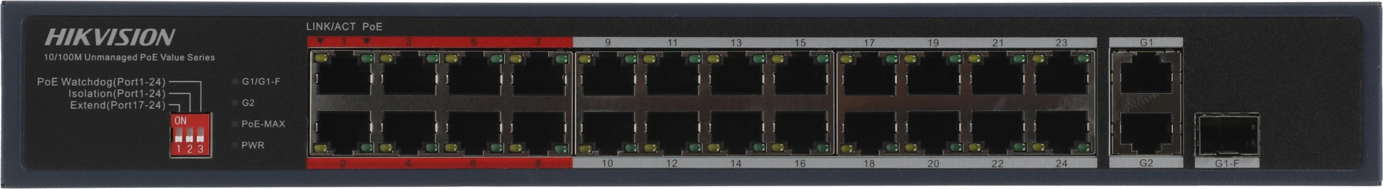 Коммутатор Hikvision DS-3E0326P-E/M(C) (L2) 25x100Мбит/с 1SFP 24PoE 230W неуправляемый — миниатюра 6