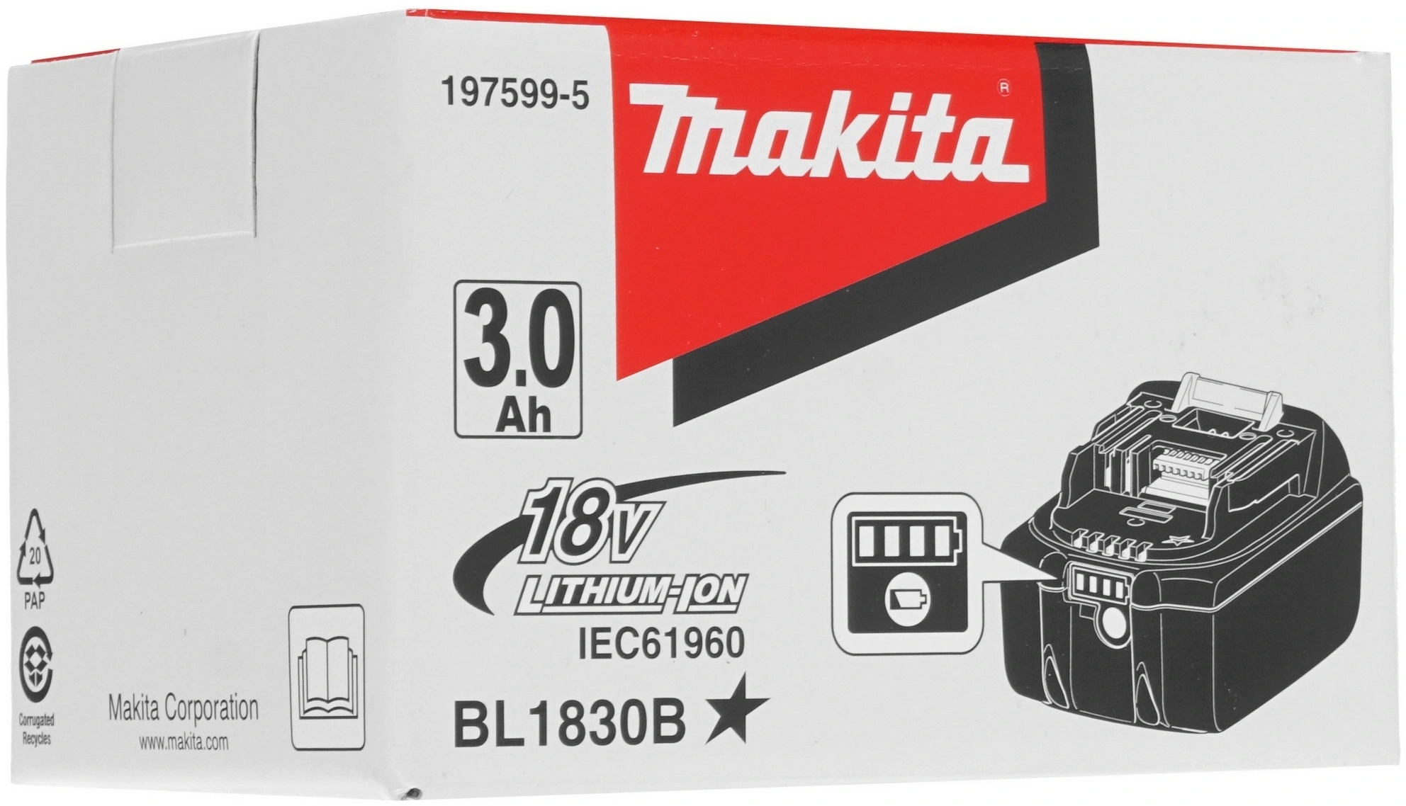 Батарея аккумуляторная Makita BL1830B LXT 18В 3Ач Li-Ion (З/У в компл.) (191A25-2) — миниатюра 9