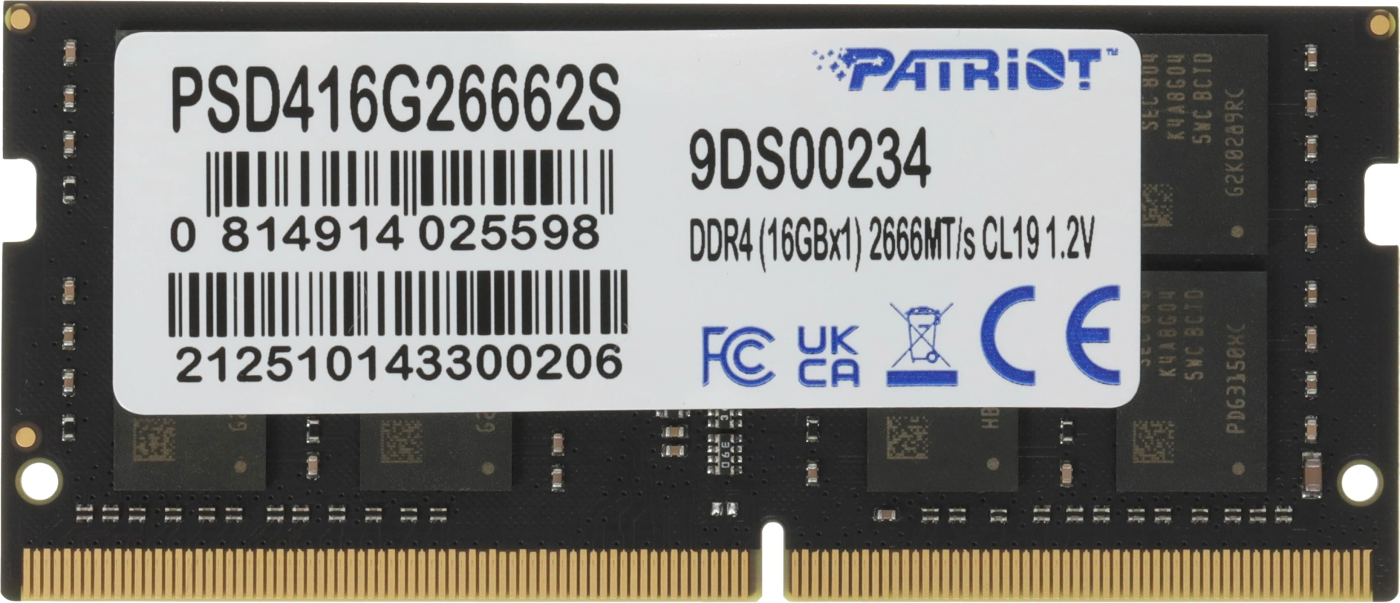 Память DDR4 16Gb 2666MHz Patriot PSD416G26662S Signature RTL PC4-21300 CL19 SO-DIMM 260-pin 1.2В dual rank Ret — миниатюра 5