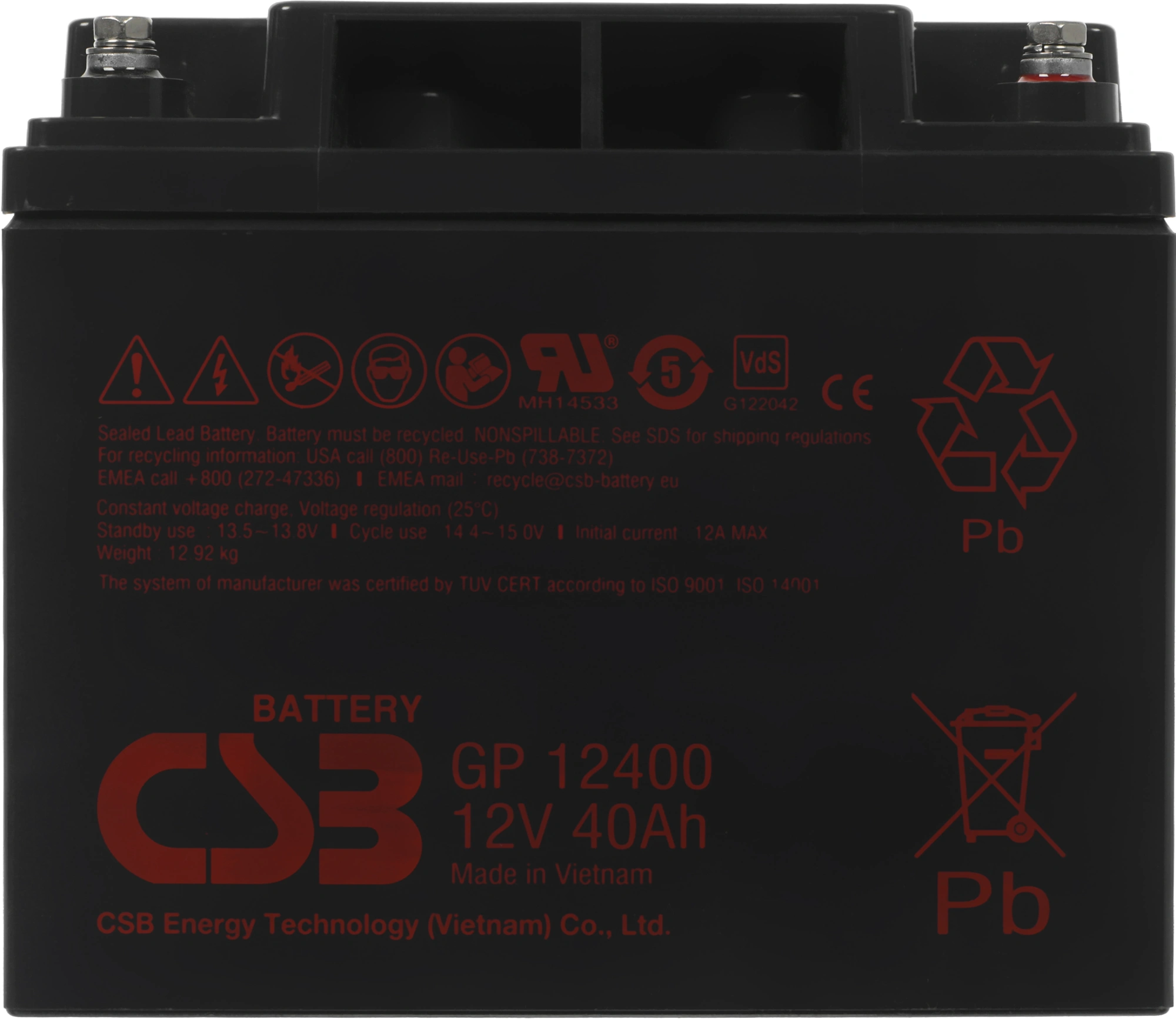 Батарея для ИБП CSB GP12400 12В 40Ач — миниатюра 6