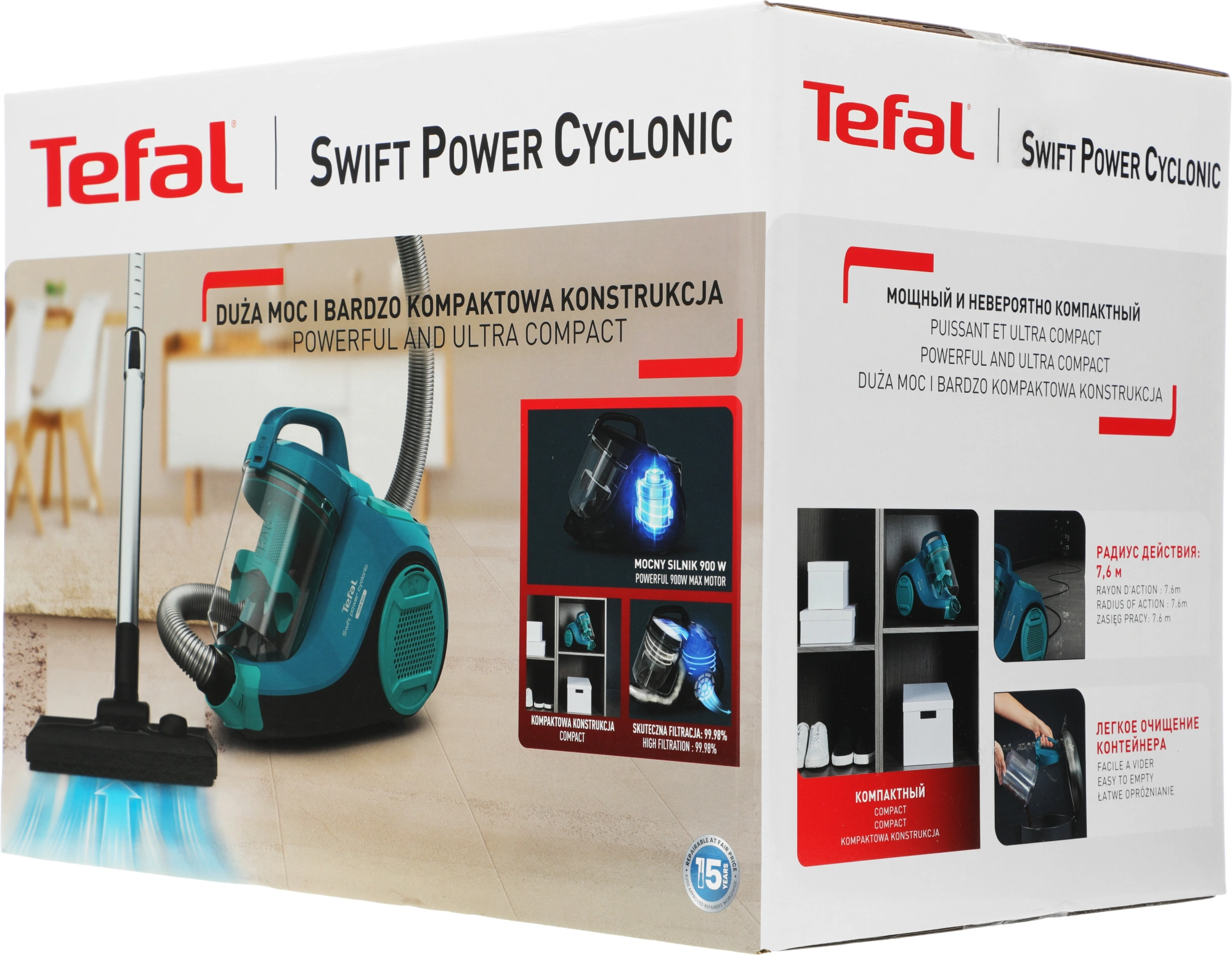 Пылесос Tefal Swift Power Cyclonic TW2922EA 750Вт бирюзовый/черный — миниатюра 22