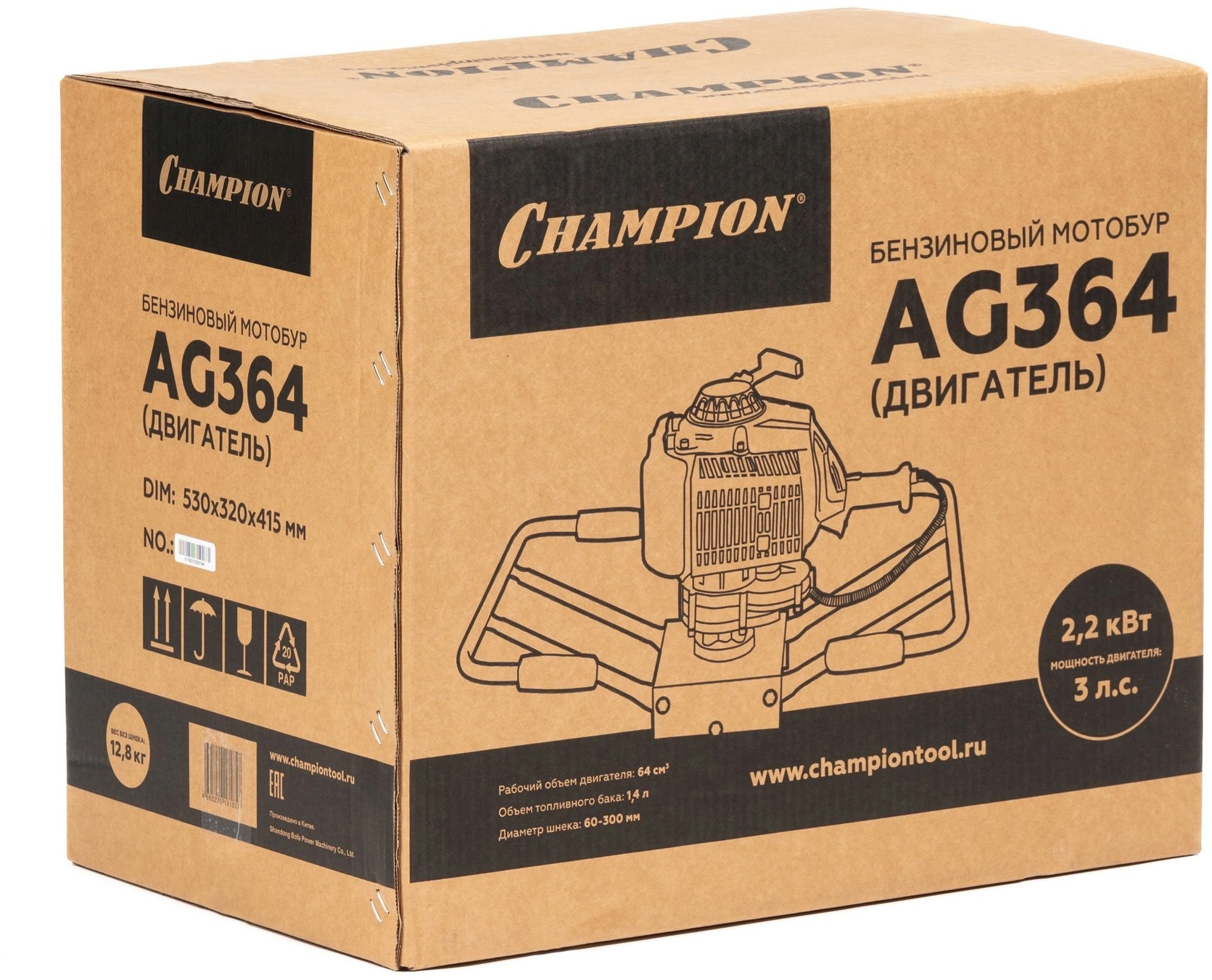 Мотобур Champion AG364 профес. 2-х такт. 2200Вт 3л.с. 64см3 8700об/мин — миниатюра 14