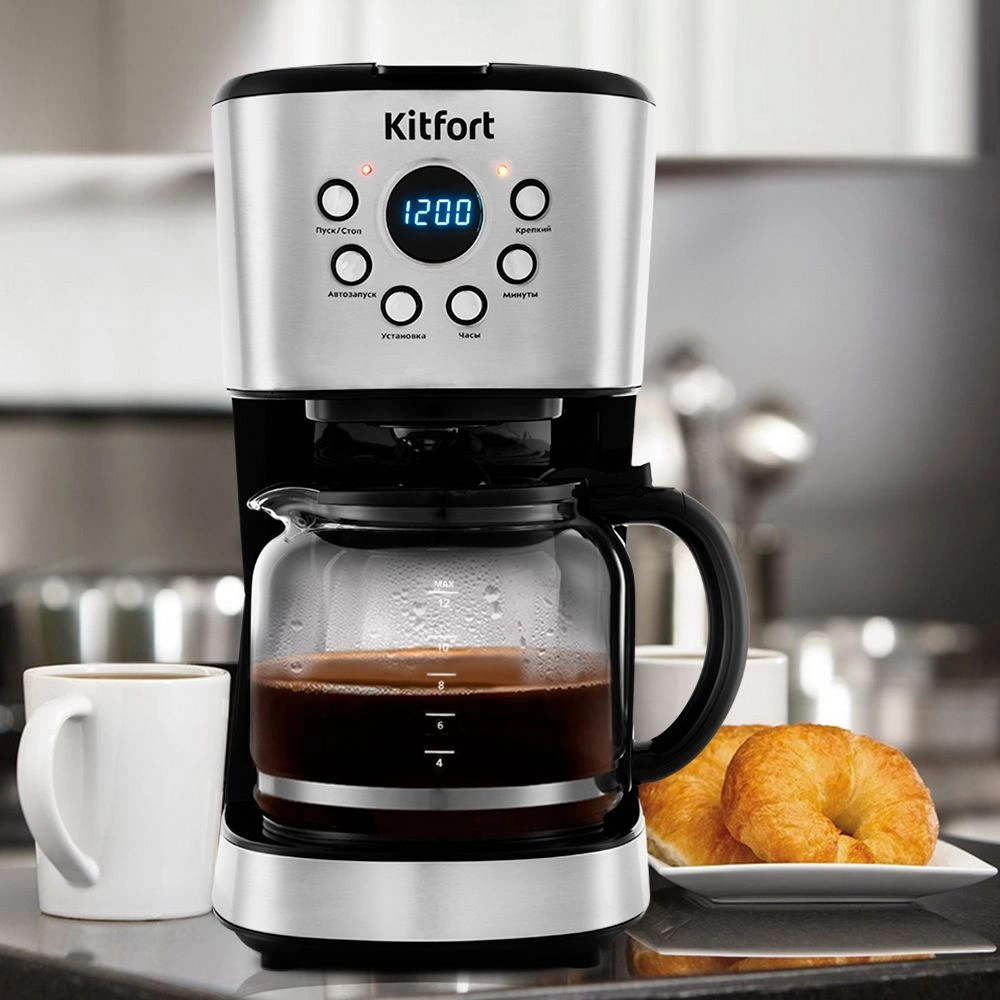 Кофеварка капельная Kitfort КТ-728 900Вт черный/серебристый — миниатюра 3