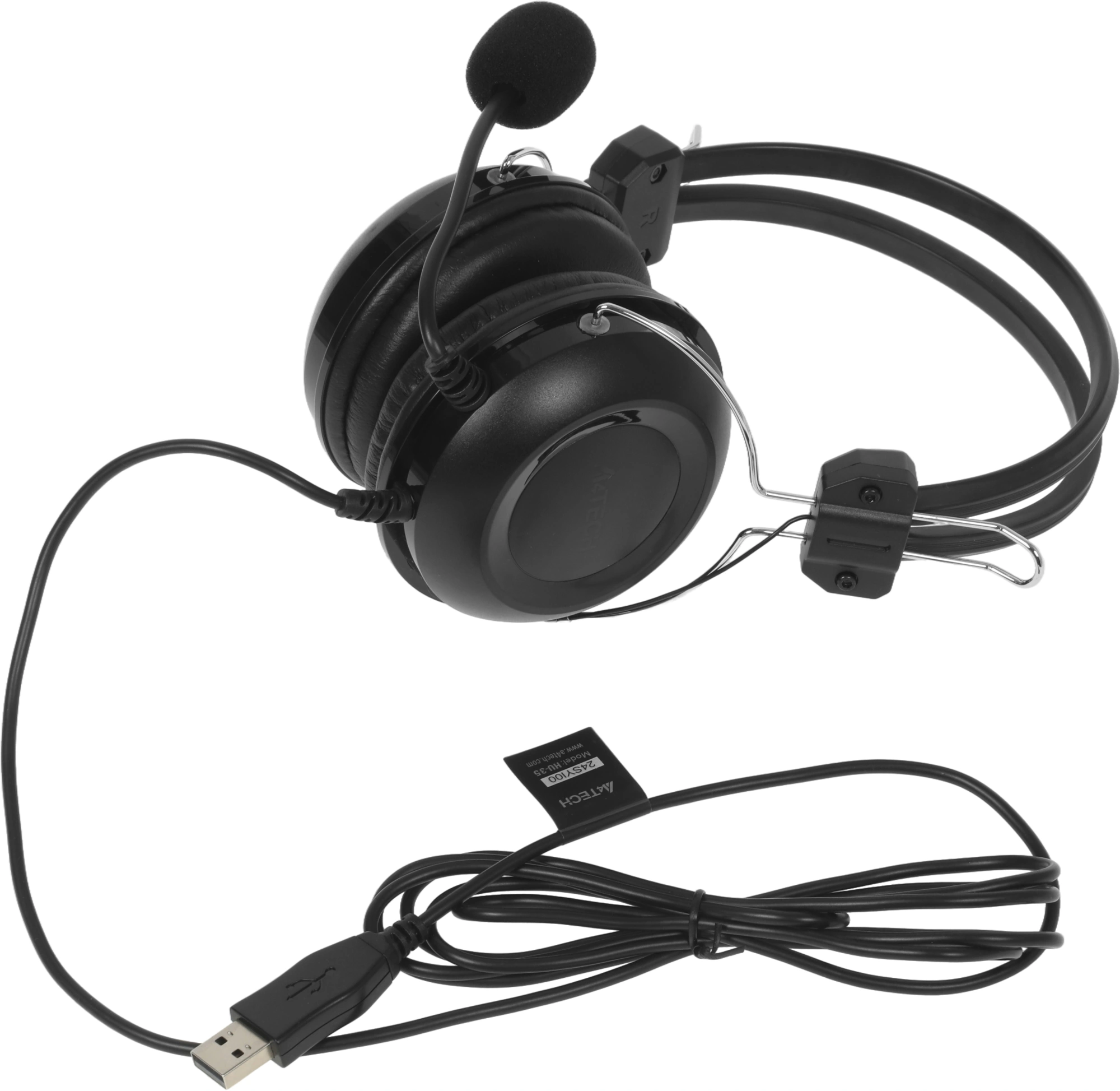 Наушники с микрофоном A4Tech HU-35 черный 2м накладные USB оголовье — миниатюра 4