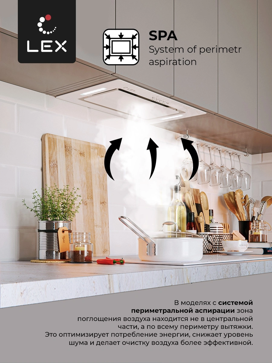 Вытяжка встраиваемая Lex GS Bloc G 600 WH белый управление: кнопочное (1 мотор) — миниатюра 5