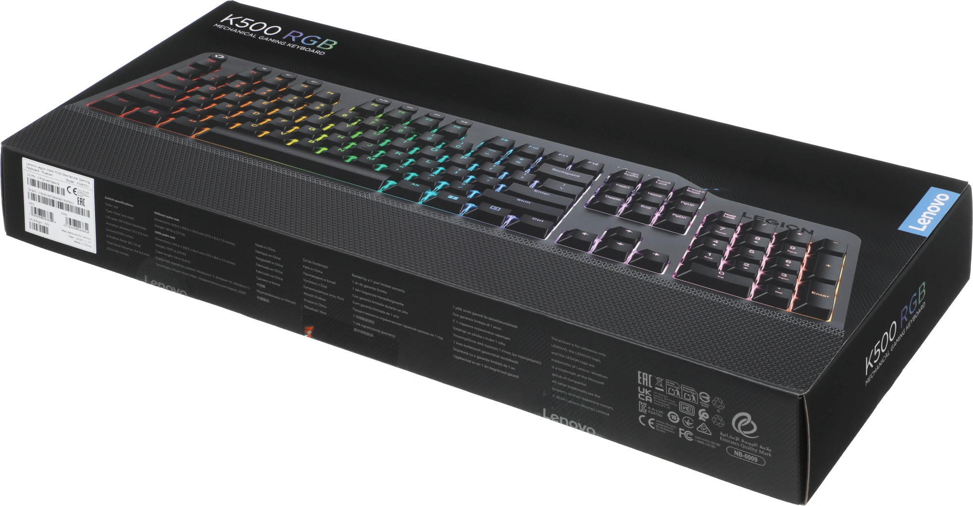Клавиатура Lenovo K500 RGB механическая черный USB Multimedia for gamer LED (подставка для запястий) (GY40T26479) кабель 1.8м — миниатюра 17