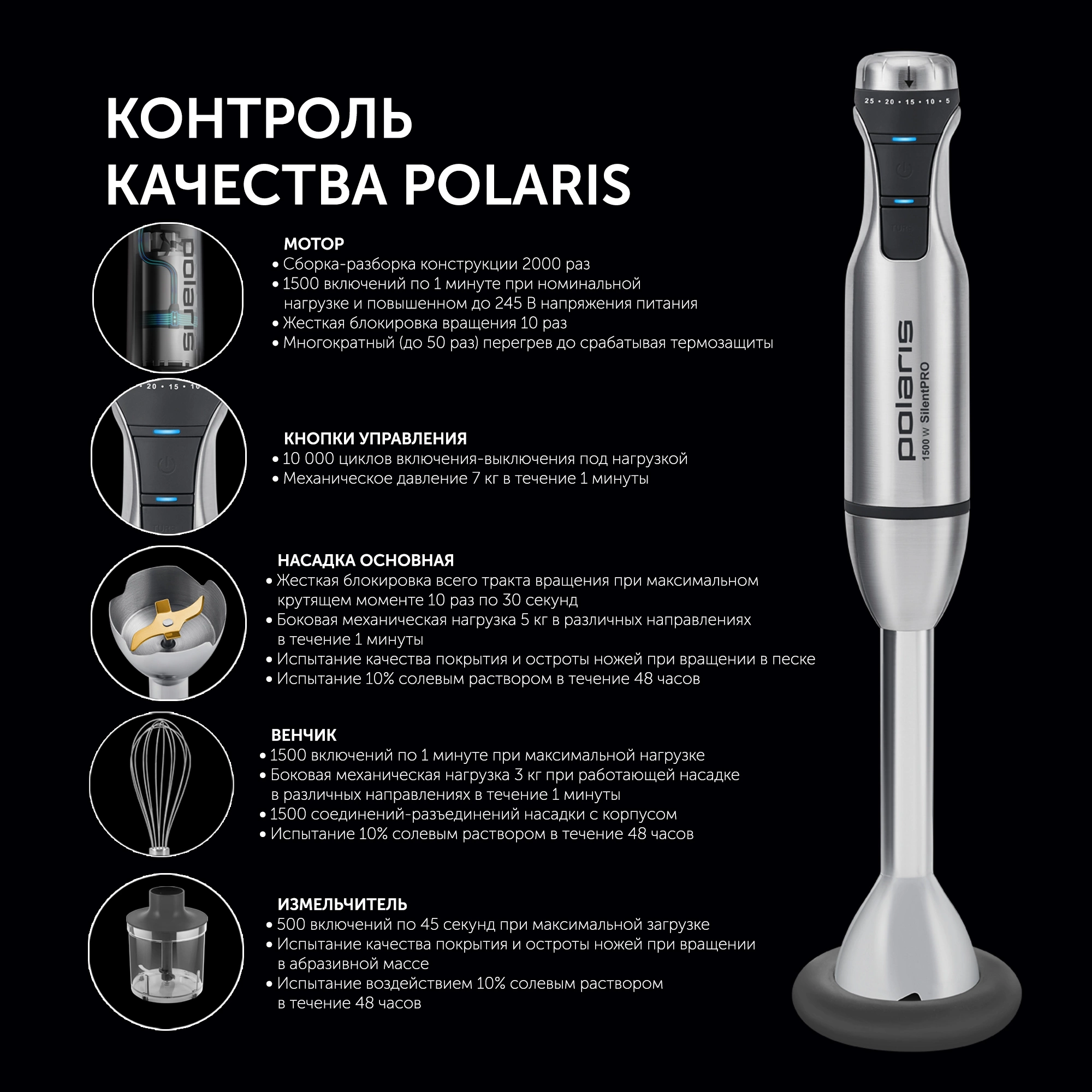 Блендер погружной Polaris Silent PHB 1583L 1500Вт серебристый/черный — миниатюра 13