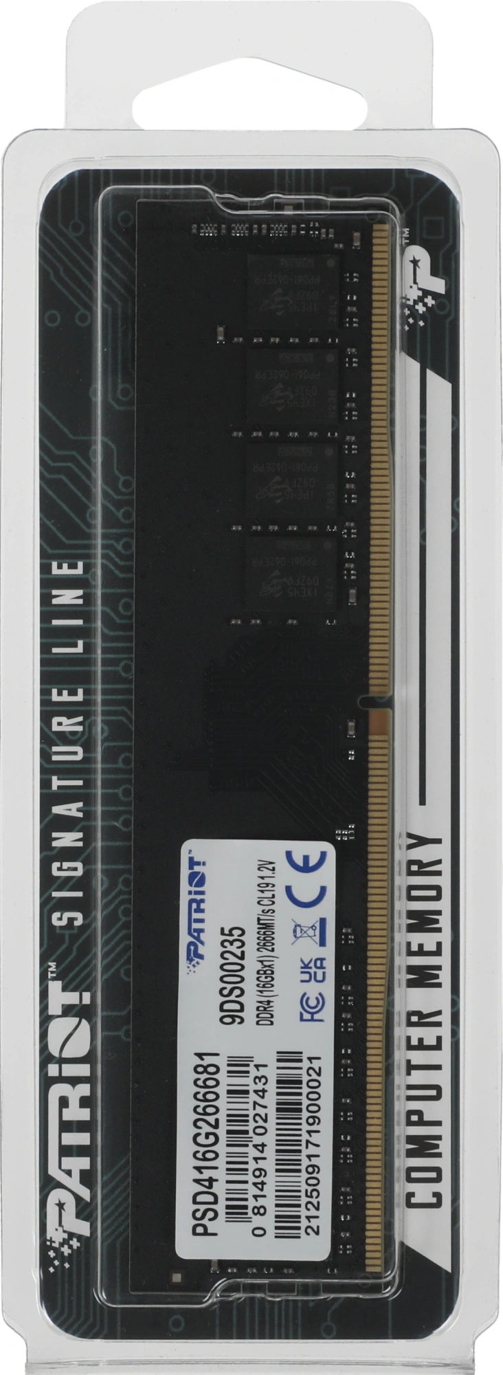 Память DDR4 16GB 2666MHz Patriot PSD416G266681 Signature RTL PC4-21300 CL19 DIMM UDIMM 288-pin 1.2В single rank Ret — фото 1