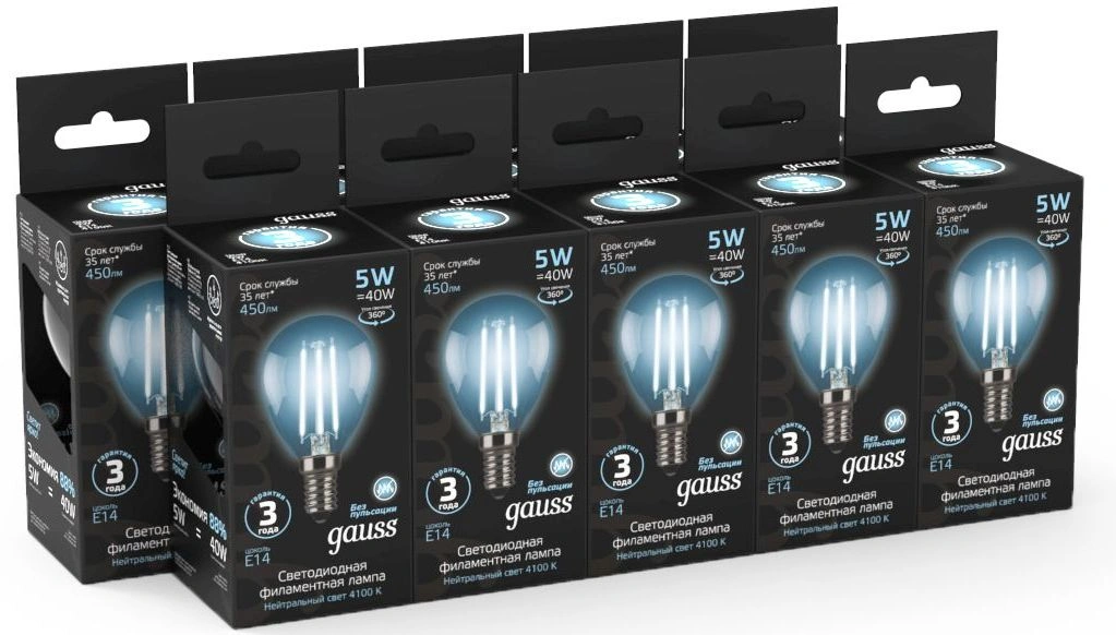 Лампа филам. Gauss Filament 5Вт цок.:E14 свеча 220B св.свеч.бел.нейт. (упак.:1шт) (105801205) — миниатюра 7