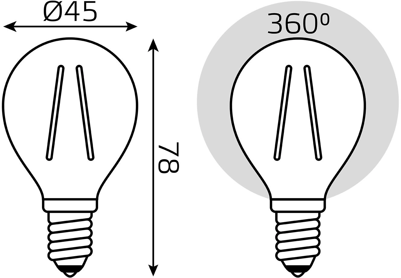 Лампа филам. Gauss Filament 11Вт цок.:E14 шар 220B св.свеч.бел.нейт. (упак.:10шт) (105801211) — миниатюра 6