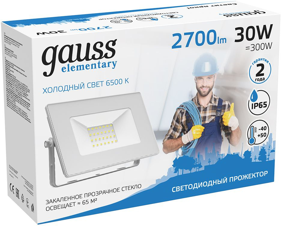 Прожектор уличный Gauss Elementary светодиодный 30Втбелый (613120330) — миниатюра 3
