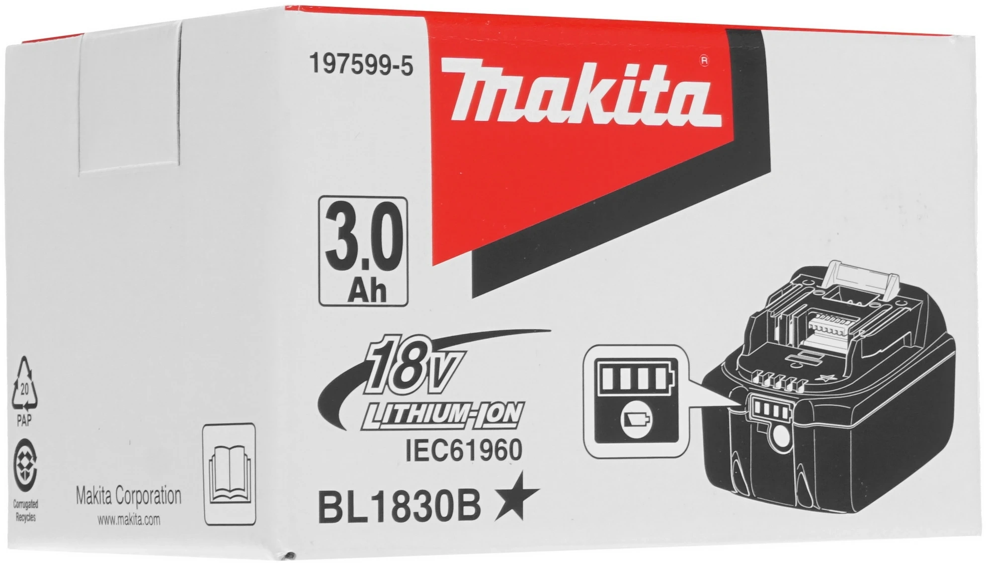 Батарея аккумуляторная Makita BL1830B LXT 18В 3Ач Li-Ion (197599-5) — миниатюра 6