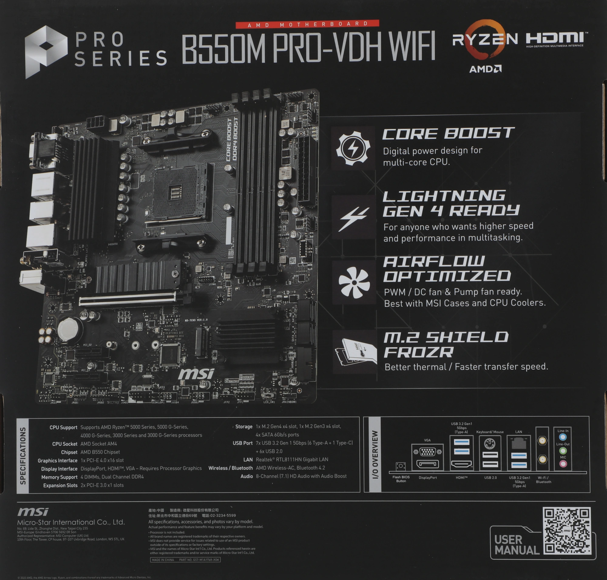 Материнская плата MSI B550M PRO-VDH WIFI Soc-AM4 AMD B550 4xDDR4 mATX AC`97 8ch(7.1) GbLAN RAID+HDMI+DP — миниатюра 10