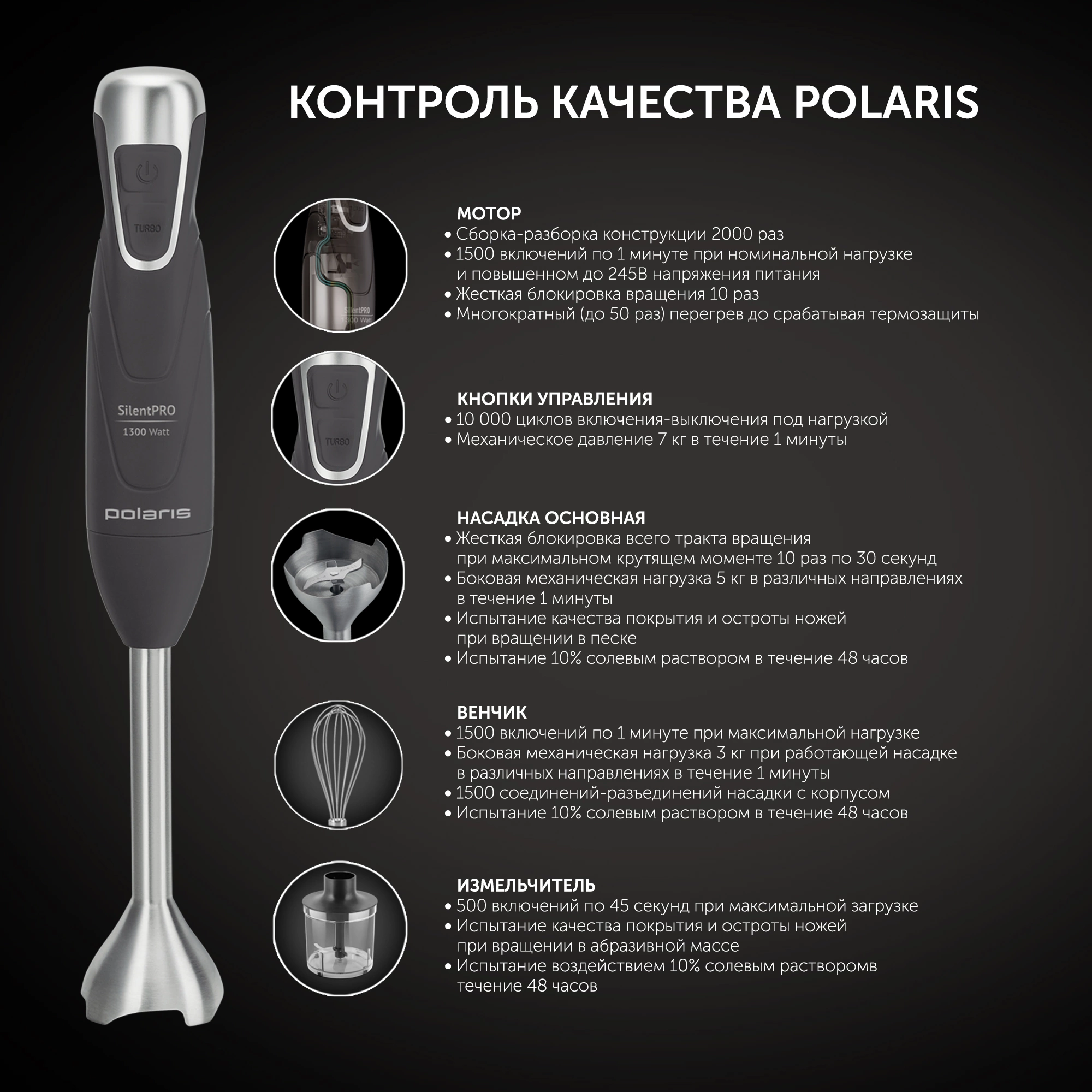 Блендер погружной Polaris Silent PHB 1380 1300Вт черный/серебристый — миниатюра 13