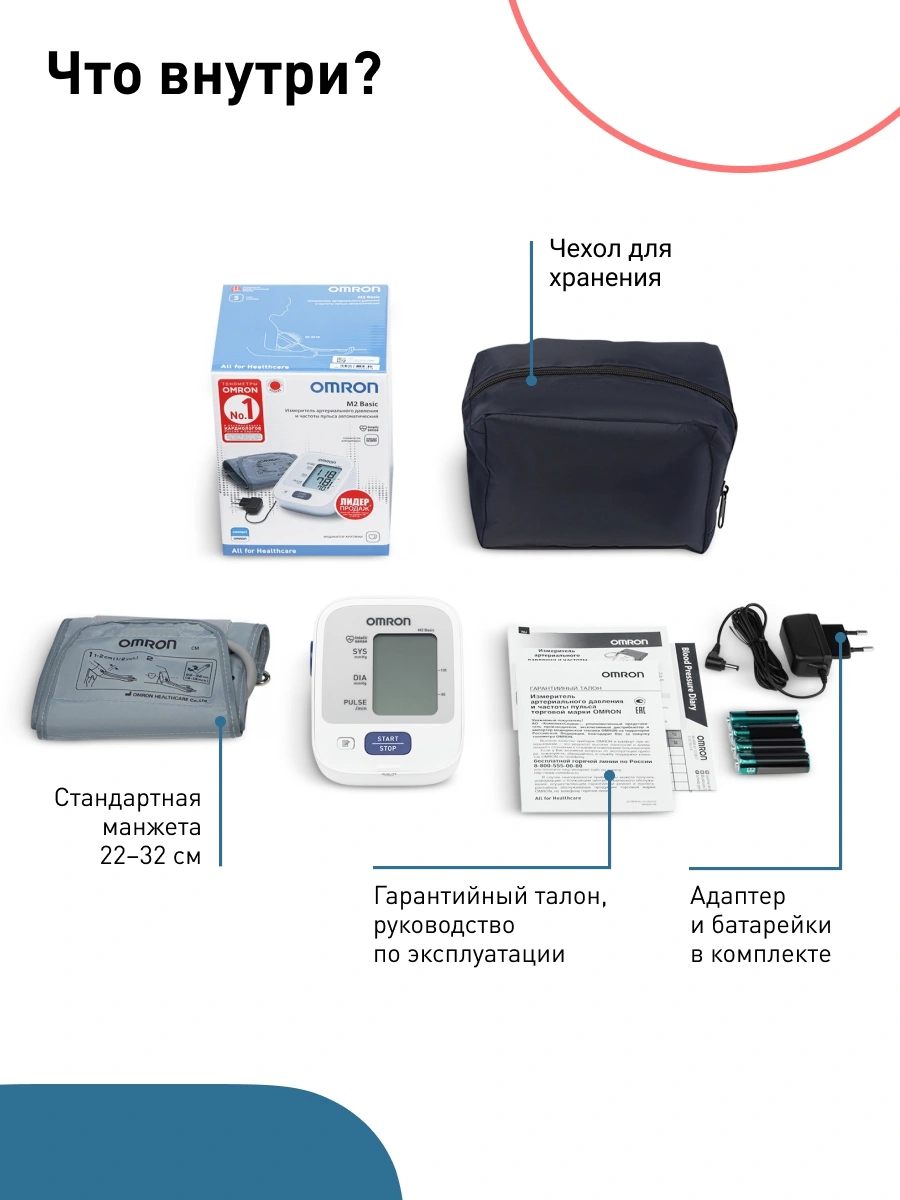 Тонометр автоматический Omron M2 Basic (HEM-7121-ARU) — миниатюра 16