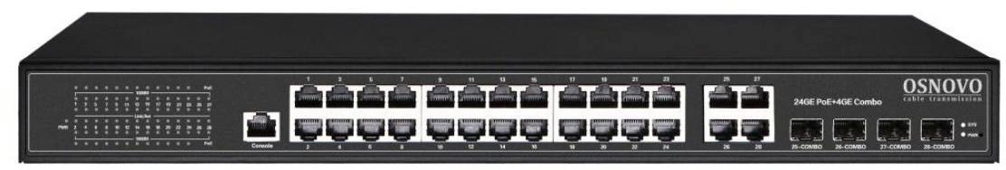 Коммутатор Osnovo SW-8244/L(400W) (L2+) 28x1Гбит/с 4xКомбо(1000BASE-T/SFP) 24PoE+ 400W управляемый — фото 1