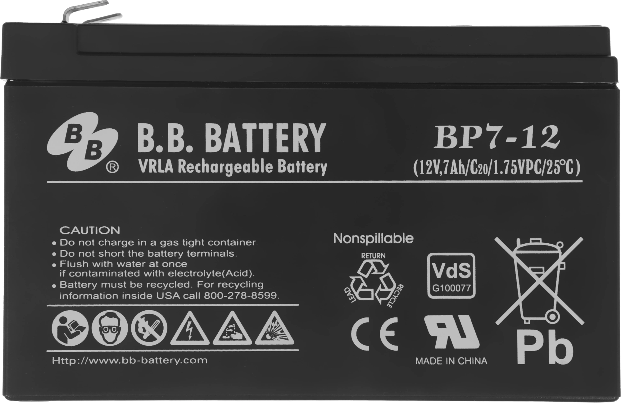 Батарея для ИБП BB BP7-12 12В 7Ач — миниатюра 7