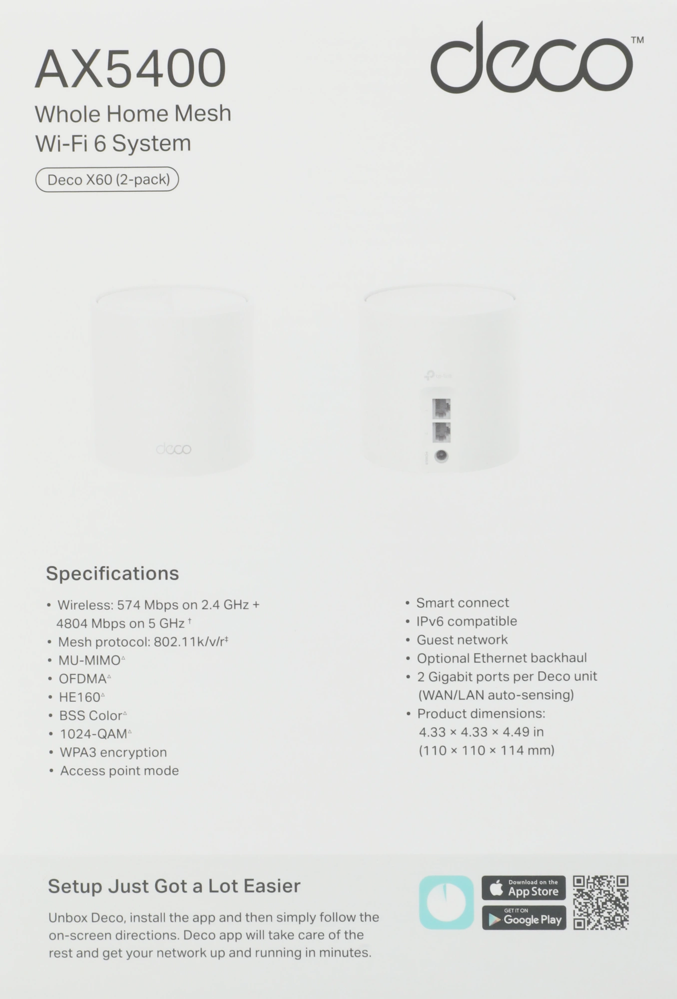 Бесшовный Mesh роутер TP-Link Deco X60(2-Pack) AX5400 10/100/1000BASE-TX белый (упак.:2шт) — миниатюра 11