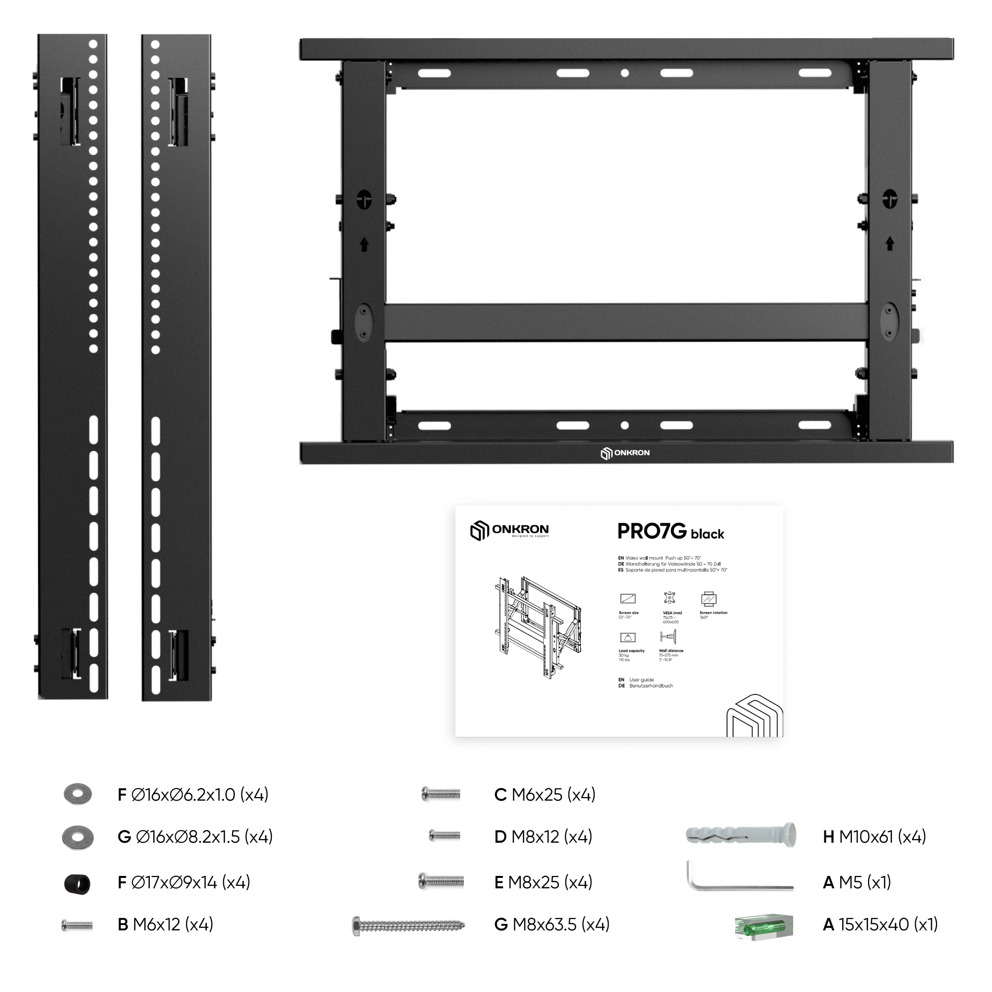 Кронштейн для телевизора Onkron PRO7G черный 50"-70" макс.50кг настенный наклонно-выдвижной — миниатюра 6