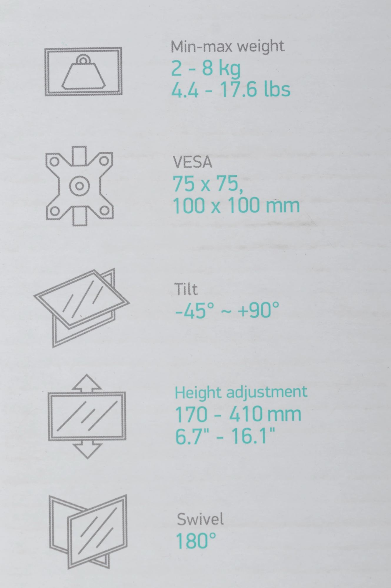 Кронштейн для мониторов Onkron G80 черный 13"-32" макс.8кг настольный поворот и наклон верт.перемещ. — миниатюра 2