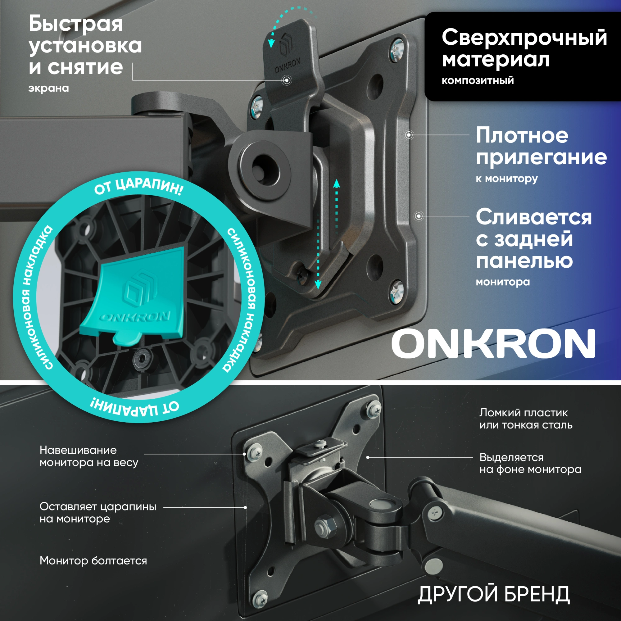Кронштейн для мониторов Onkron D421E черный 13"-32" макс.32кг настольный поворот и наклон — миниатюра 11