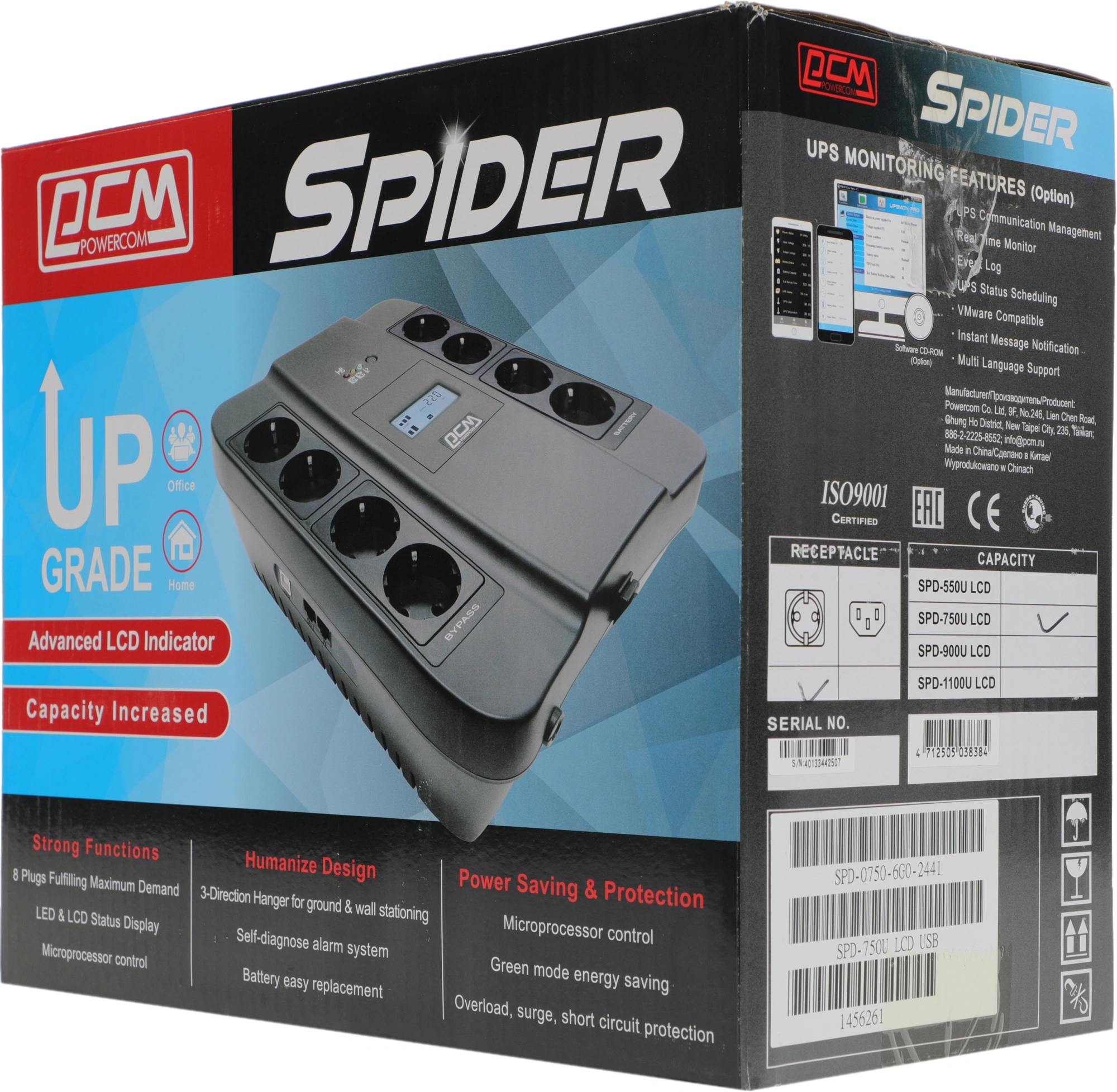Источник бесперебойного питания Powercom Spider SPD-750U LCD USB 450Вт 750ВА черный — миниатюра 14