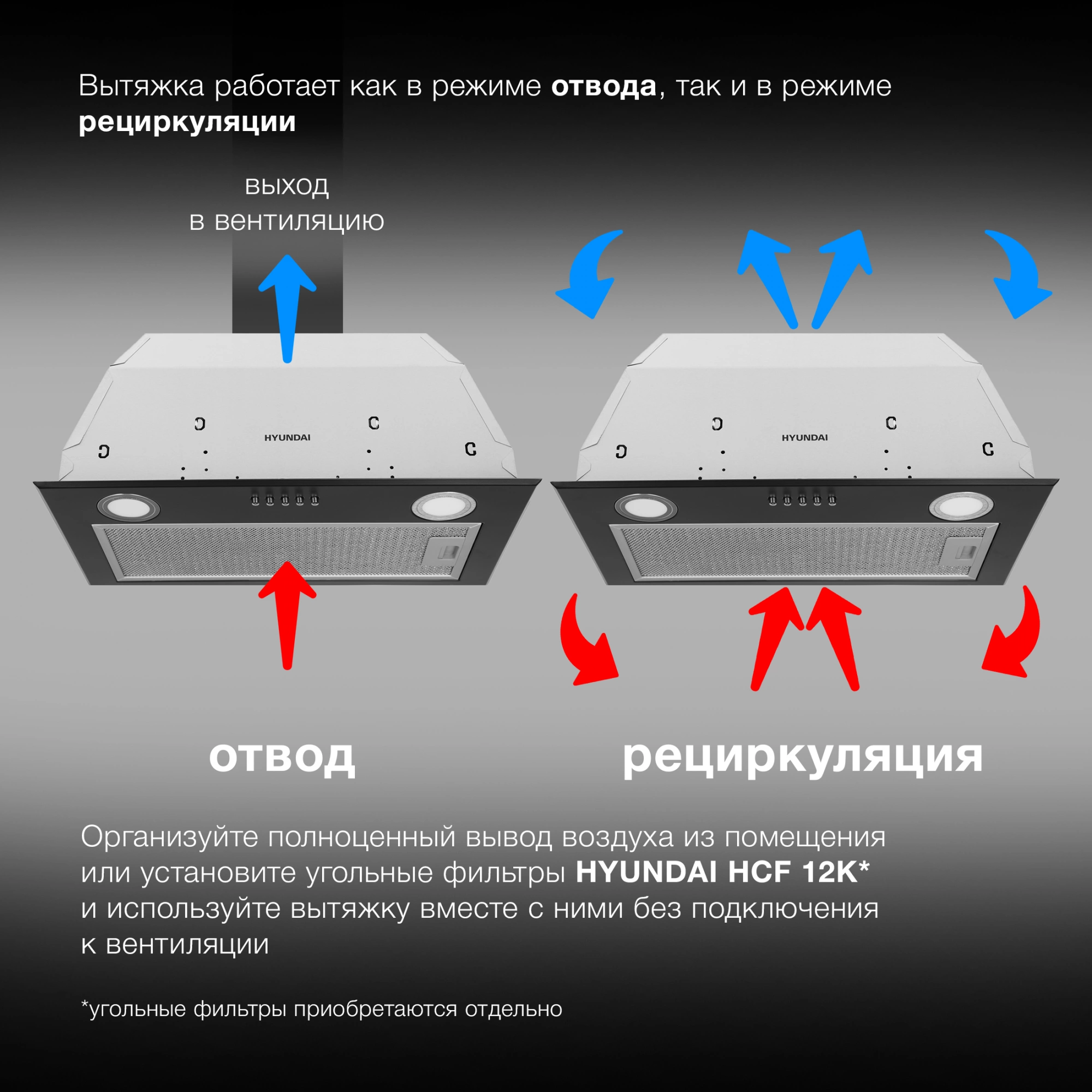 Вытяжка встраиваемая Hyundai HBB 6033 BK черный управление: кнопочное (1 мотор) — миниатюра 20