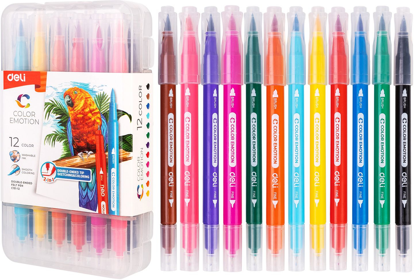 Фломастеры Deli EC151-12 Color Emotion 12цв. пластиковая коробка (12шт.) — миниатюра 2